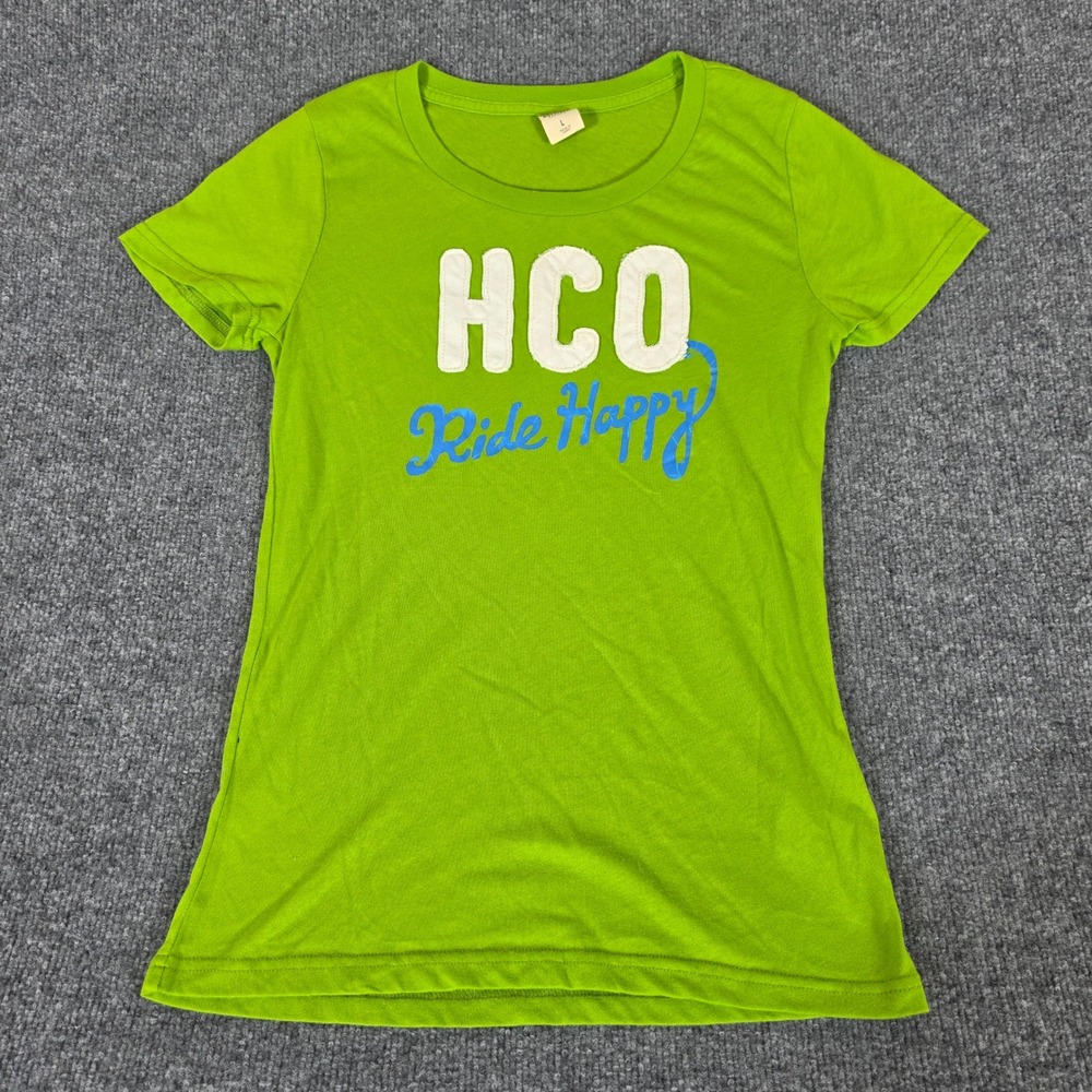 2000s Hollister HCO Ride Happy Graphic T-Shirt Womens Large Green Short Sleeve